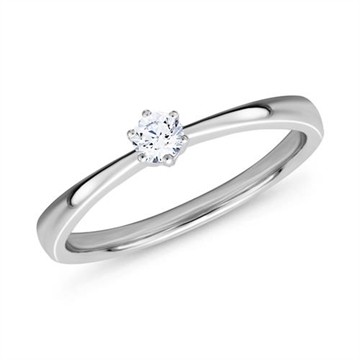 Solitairering i 14 kt. hvidguld med lab-grown  diamant 0,10 ct i 6-grab fatning