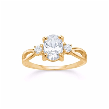 Forgyldt sølvring med oval zirkoniasten i flettet design