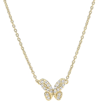 Sommerfugl halskæde i 14 kt forgyldt sterlingsølv med zirkonia fra LUND COPENHAGEN