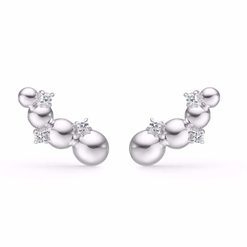 Sølv ear crawlers med små kugler og zirkonia sten langs øret