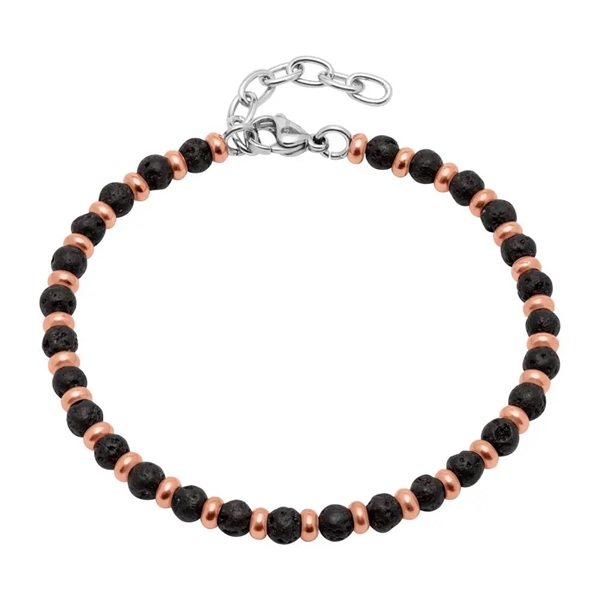 Sort armbånd med lavastenperler og rosaguldbelagt stål
