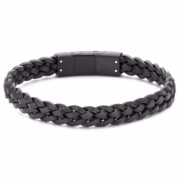 Sort flettet læderarmbånd med sort metal lås til herre