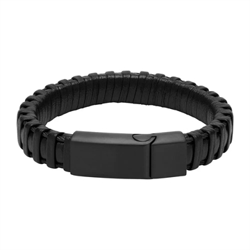 Sort læderarmbånd med Magnetlås