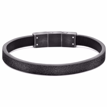 Sort læderarmbånd med sort stållås til herre