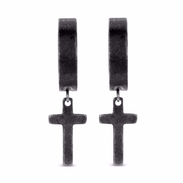 Sorte creoler i mat stål med kors vedhæng fra Frank1967 til mænd