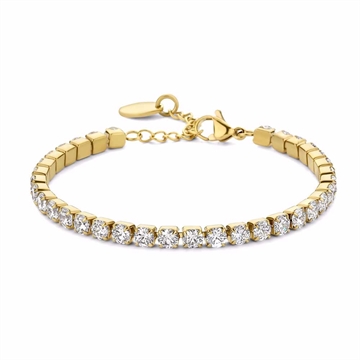 Tennisarmbånd i guldfarvet stål med zirkonia