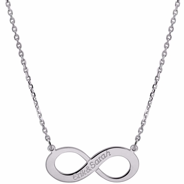 Sølv halskæde med uendelighedstegn og personlig gravering af navne