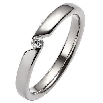 Enkel vielsesring i 9 eller 14 kt. Hvidguld med diamant