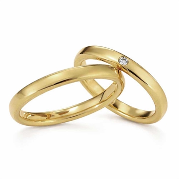 Vielsesringe i 9 kt guld med diamant 0,03 ct - bredde 3 mm