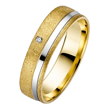 Vielsesring i guld og Hvidguld med diamant