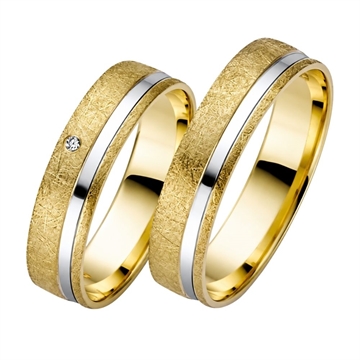 Tofarvede vielsesringe i guld og hvidguld med diamant - 5 mm