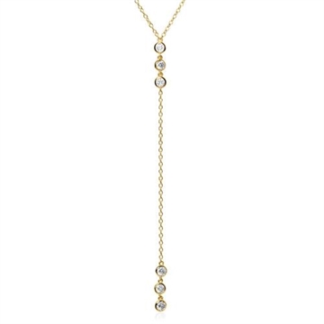 Y-halskæde i forgyldt sølv med hvide Zirkonia